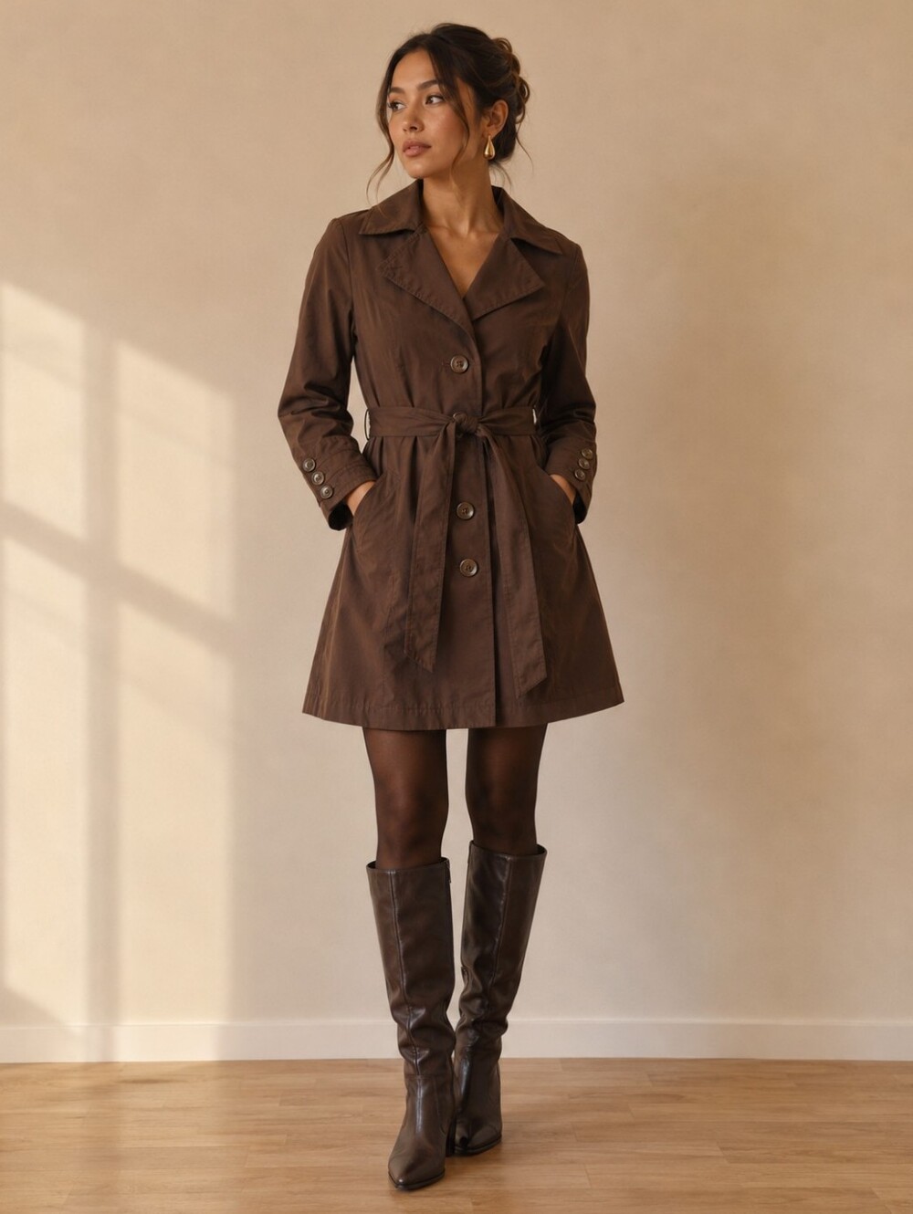 SASHIMI BROWN SINGLE BREASTED TRENCH COAT COTTON NYLON BLEND XS